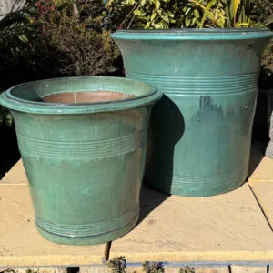 Glazed Green Tall Flared Pot