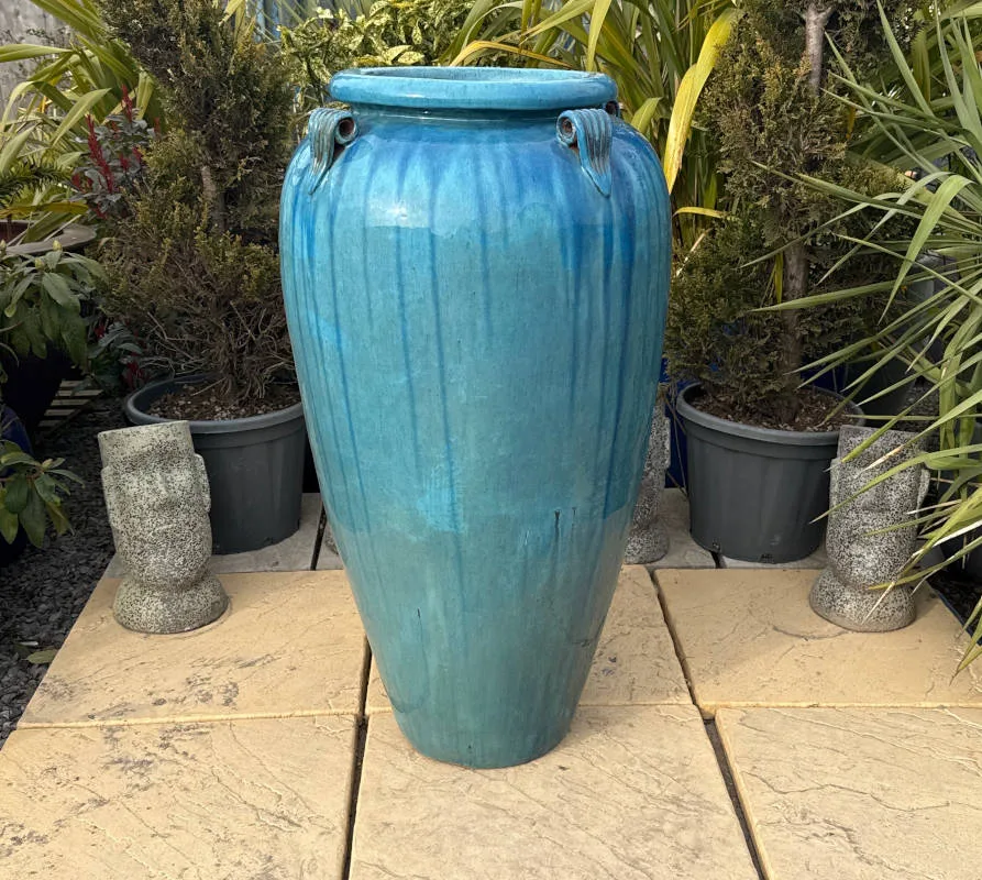 Glazed Green 4 Handle Jar