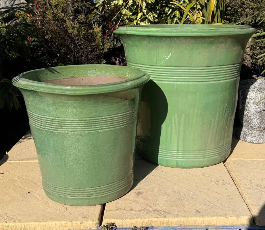 Glazed Lime Green Tall Flared Pot