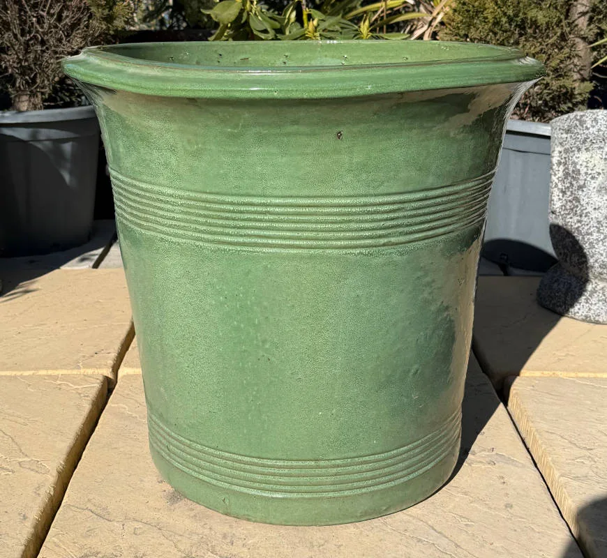 Glazed Lime Green Tall Flared Pot - Image 3