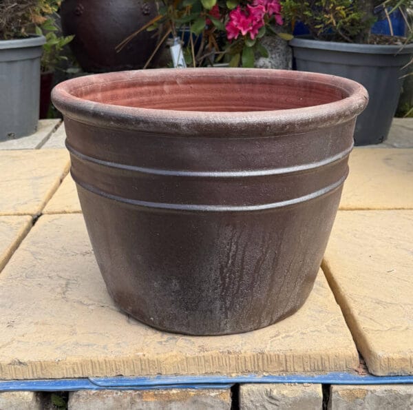 Salt Glazed 2 Ring Cylinder Pot - Image 3