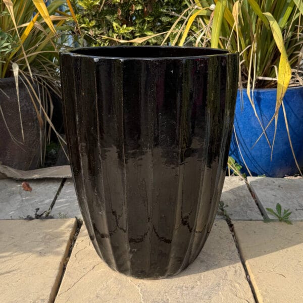 Glazed Black Ribbed Tall Cylinder - Image 2