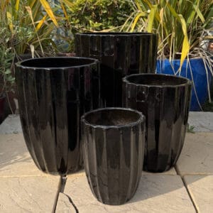 Glazed Black Ribbed Tall Cylinder