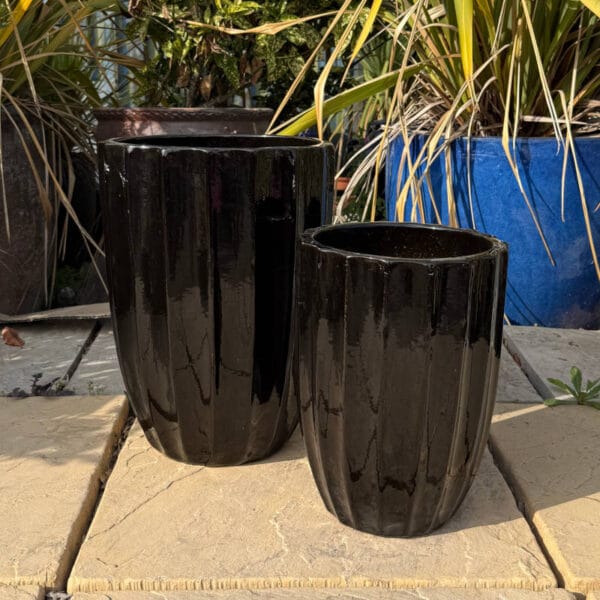 Glazed Black Ribbed Tall Cylinder - Image 4