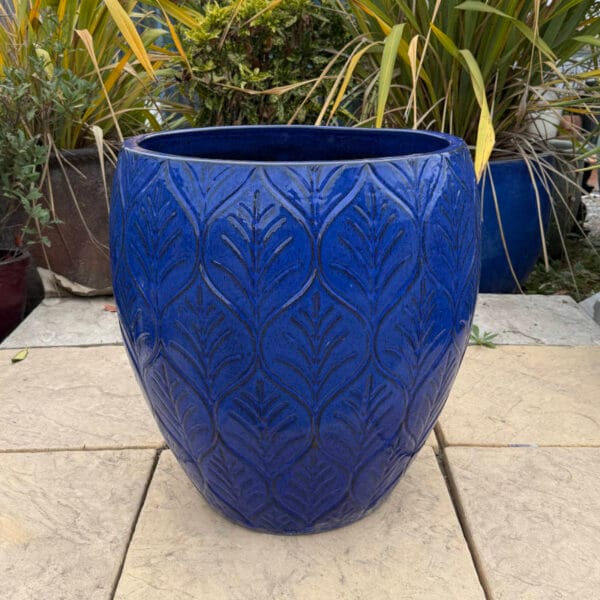 Glazed Blue Leaf Jar - Image 2