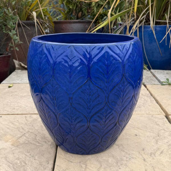 Glazed Blue Leaf Jar - Image 3