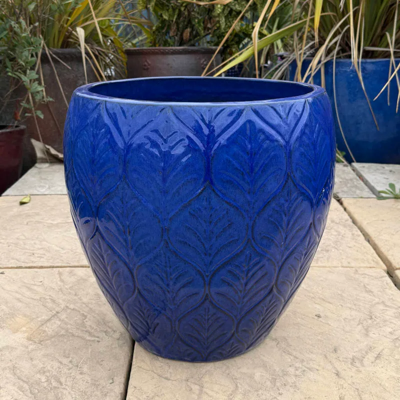 Glazed Blue Leaf Jar - Image 3