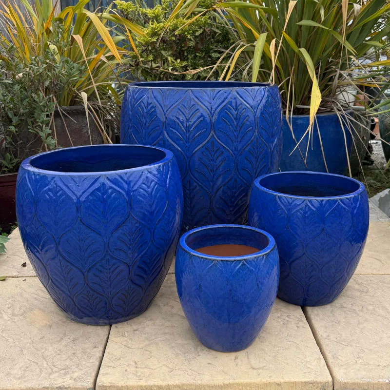 Glazed Blue Leaf Jar