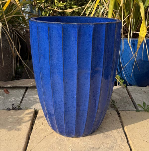 Glazed Blue Ribbed Tall Cylinder - Image 2