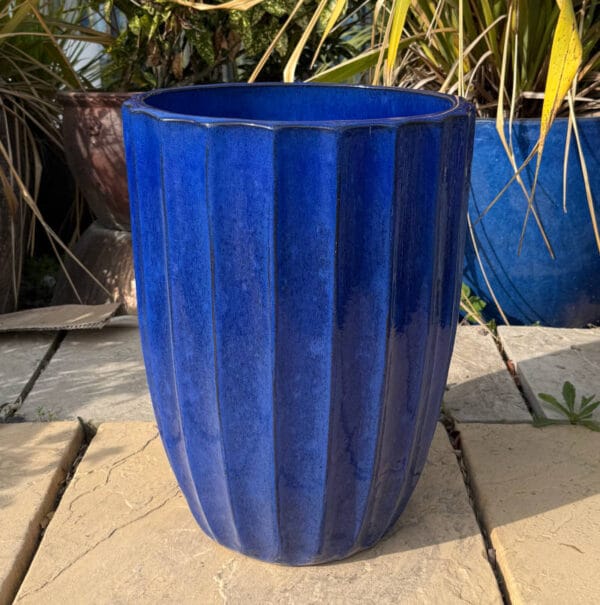 Glazed Blue Ribbed Tall Cylinder - Image 3