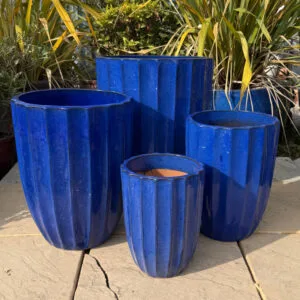 Glazed Blue Ribbed Tall Cylinder