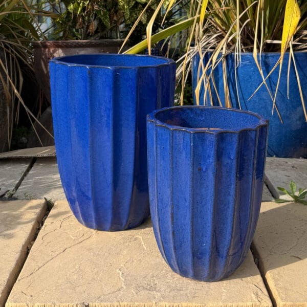 Glazed Blue Ribbed Tall Cylinder - Image 4