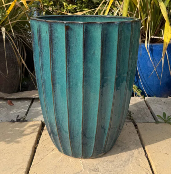 Glazed Green Ribbed Tall Cylinder - Image 2