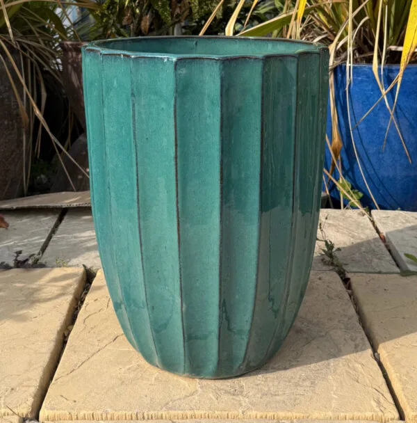 Glazed Green Ribbed Tall Cylinder - Image 3