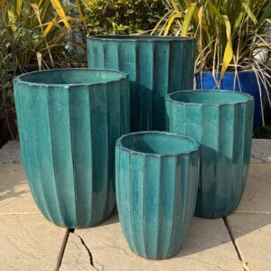 Glazed Green Ribbed Tall Cylinder