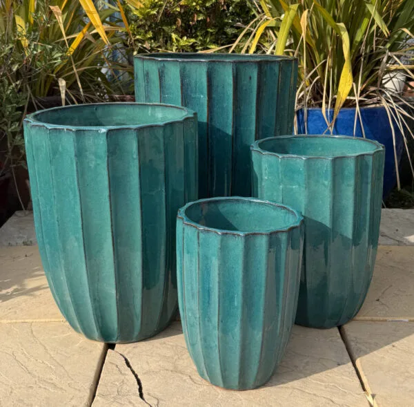 Glazed Green Ribbed Tall Cylinder