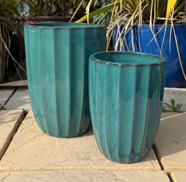 Glazed Green Ribbed Tall Cylinder - Image 4