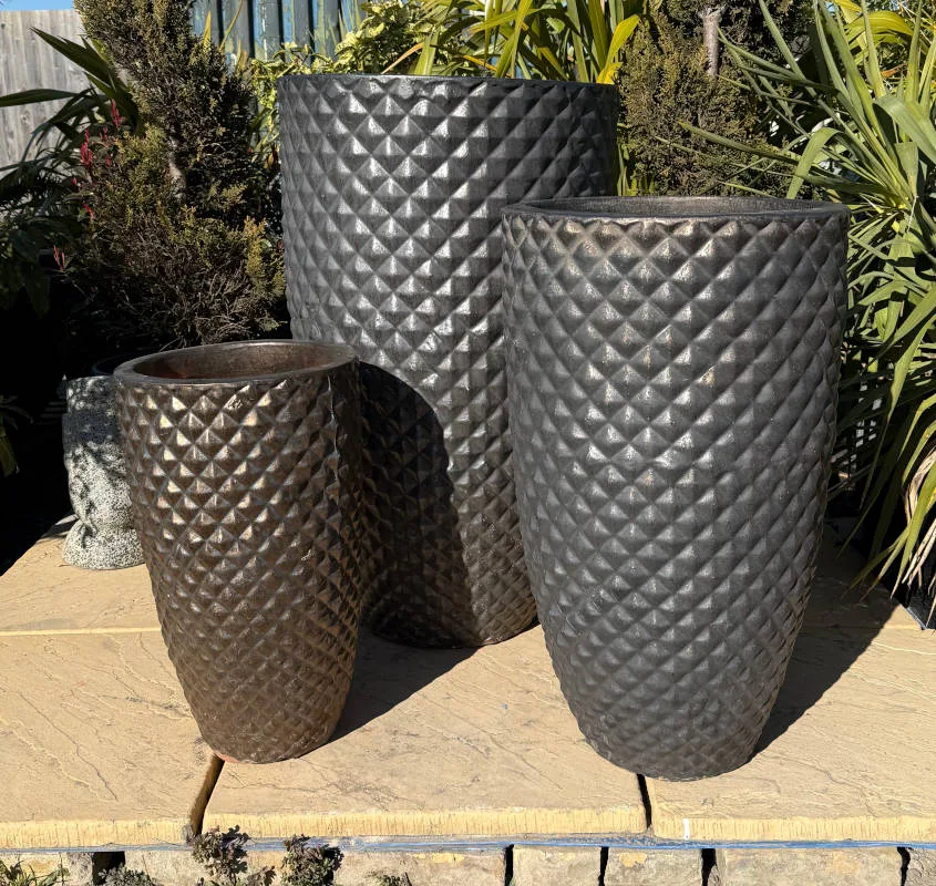 Glazed Grey Gold Dimpled Tall Cylinder Second