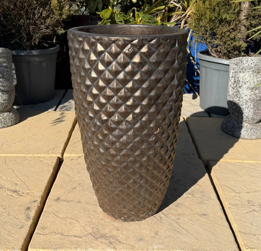 Glazed Grey Gold Dimpled Tall Cylinder Second - Image 4