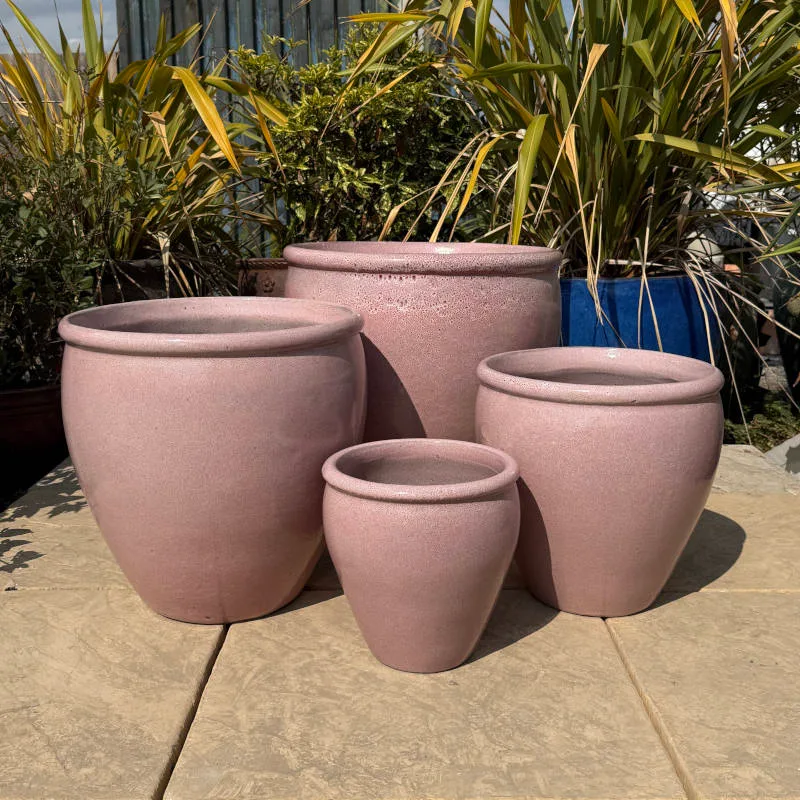 Glazed Pink Rimmed Egg Pot