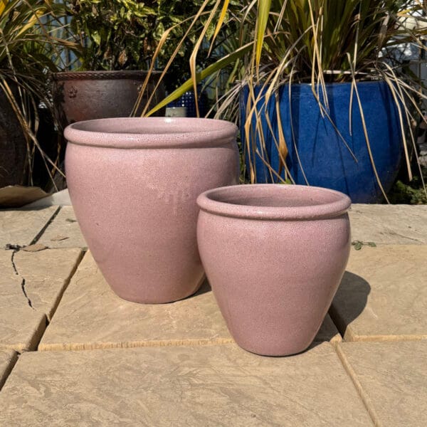 Glazed Pink Rimmed Egg Pot - Image 4