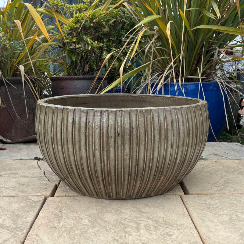 Glazed Tiger Skin Ribbed Low Bowl - Image 3