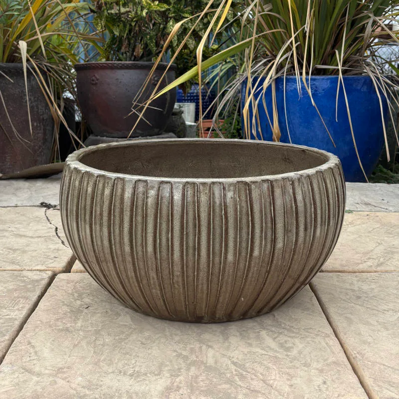 Glazed Tiger Skin Ribbed Low Bowl - Image 4