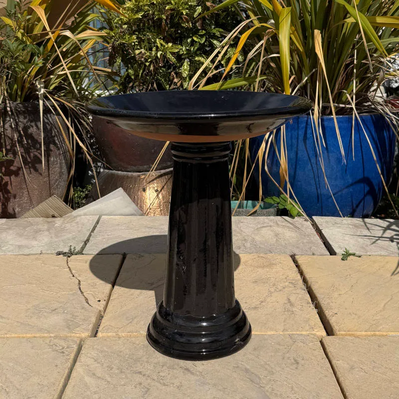 Glazed Black Bird Bath