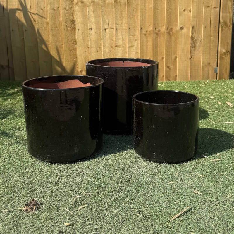 Glazed Black Short Cylinder Set of 3