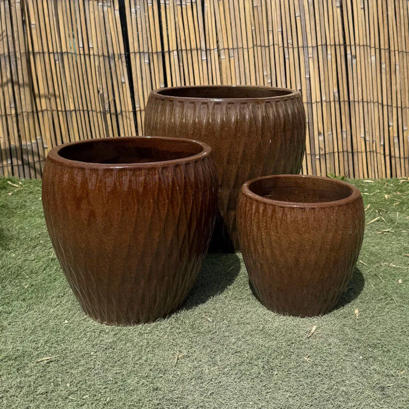 Glazed Brown Diamond Jar - Image 4