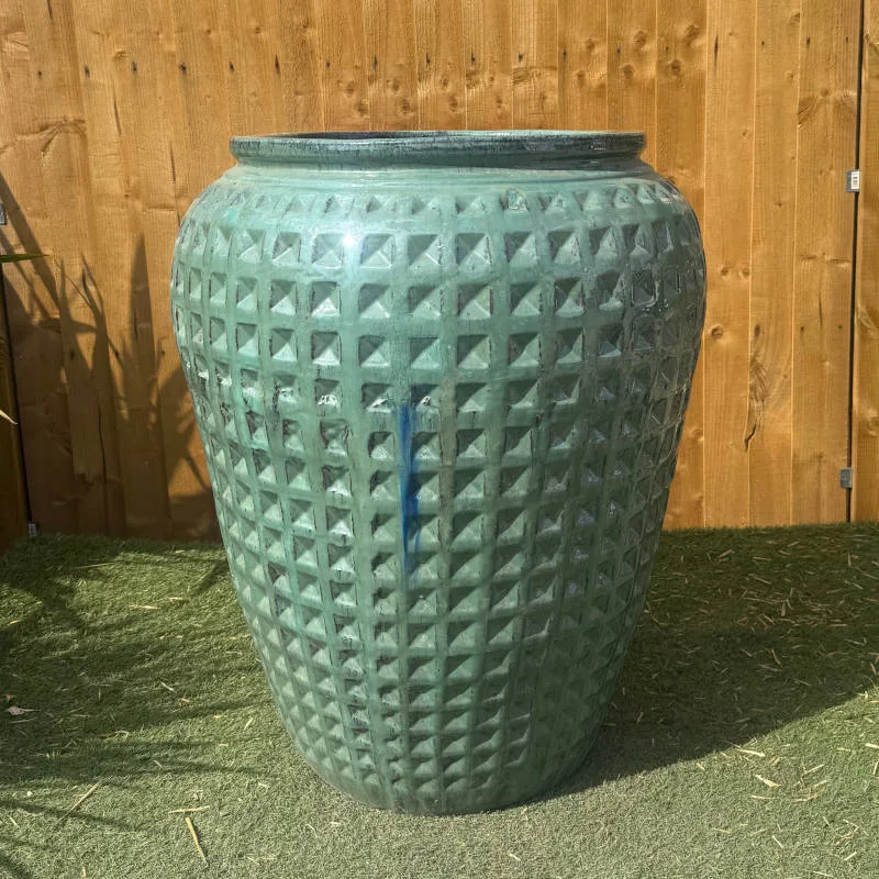 Glazed Green Dimpled Water Jar Large Second