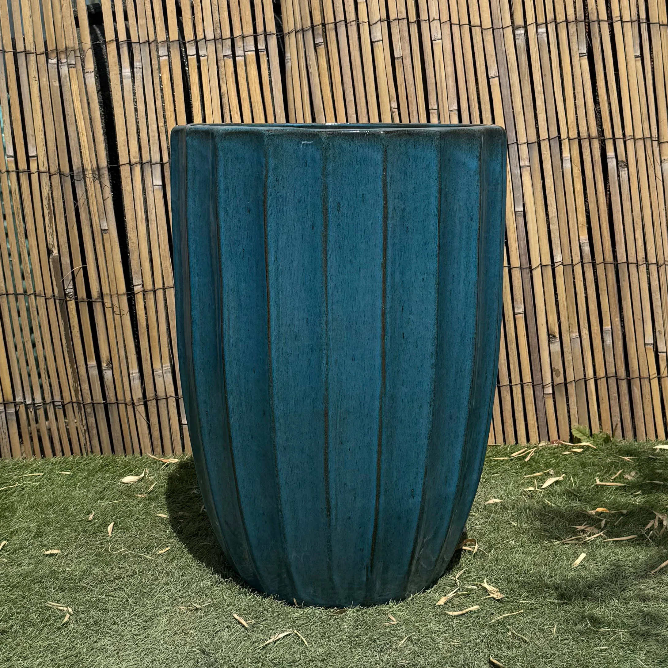 Glazed Turquoise Ribbed Tall Cylinder - Image 3
