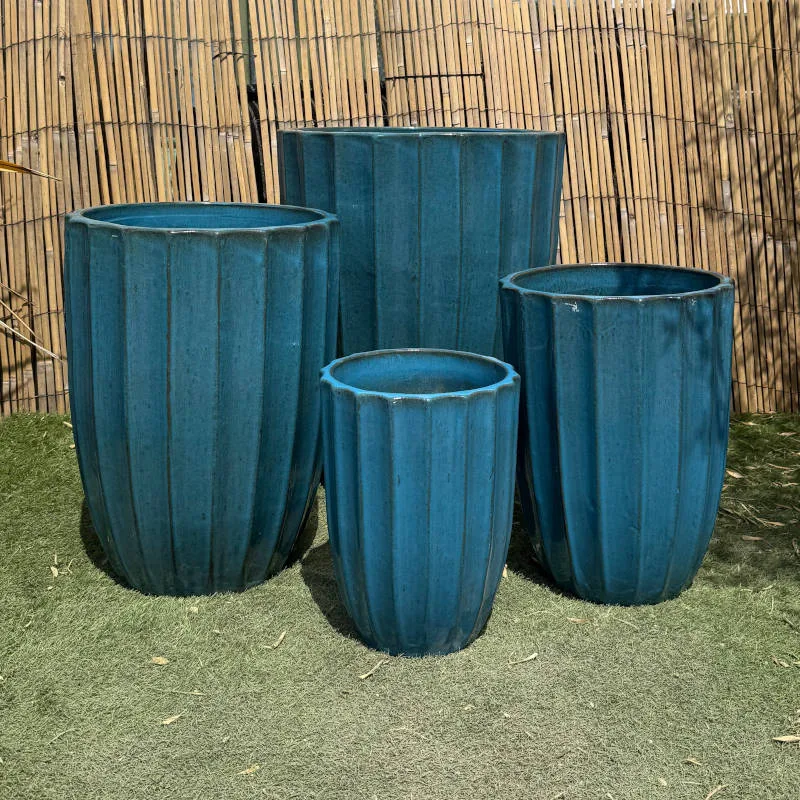Glazed Turquoise Ribbed Tall Cylinder