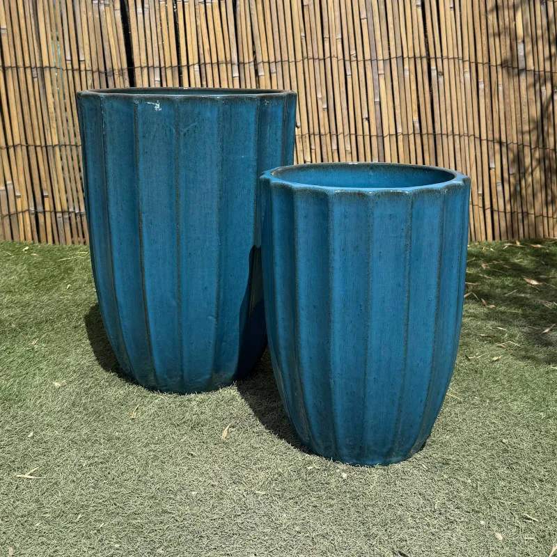 Glazed Turquoise Ribbed Tall Cylinder - Image 4