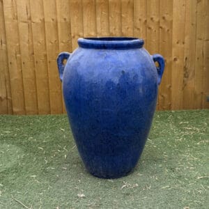 Glazed Blue Two Handle Monkey Jar Second