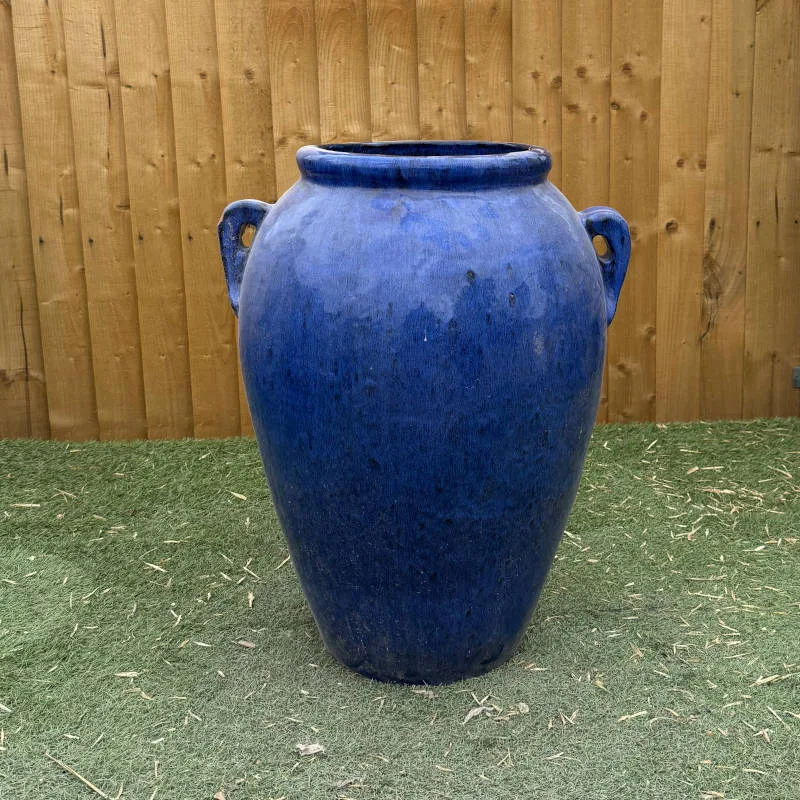 Glazed Blue Two Handle Monkey Jar Second